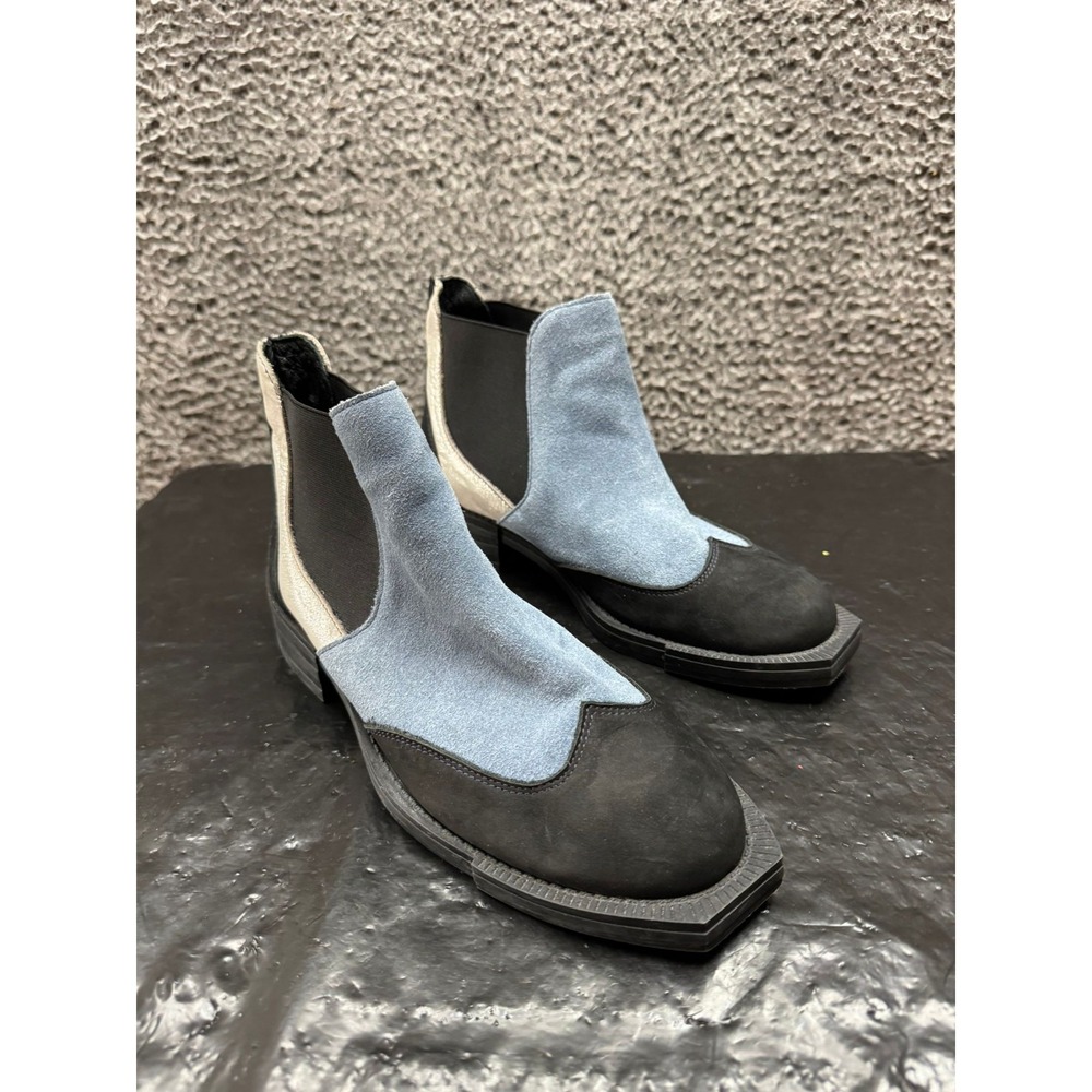 Girotti Suede‎ Leather Chelsea Ankle Boots Blue Black White Womens Size 40 EU